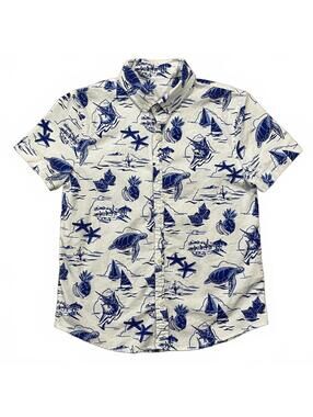 Vineyard Vines Boys Tropical Printed Short Sleeve Shirt White Blue Size Small